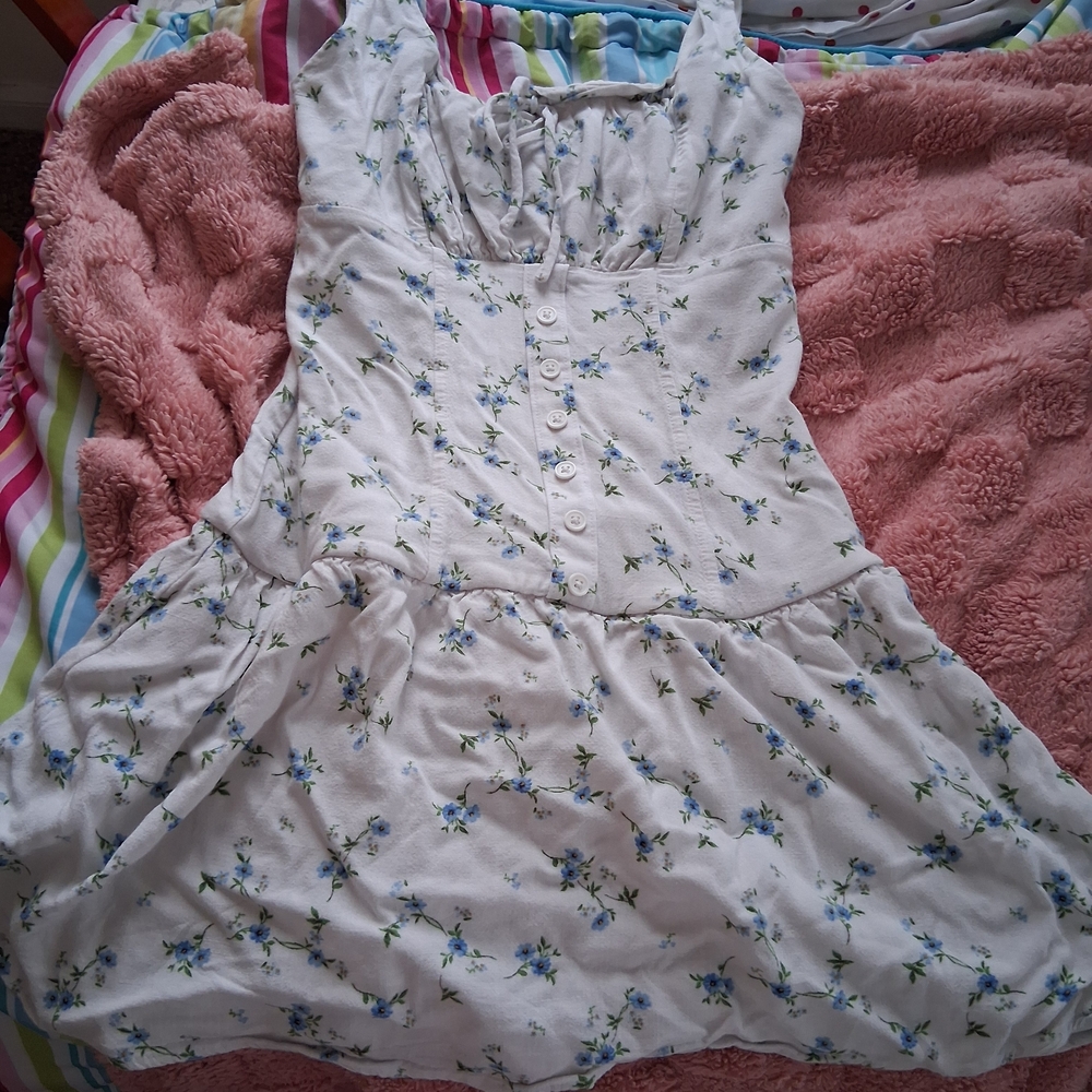 Floral White and Blue Dress